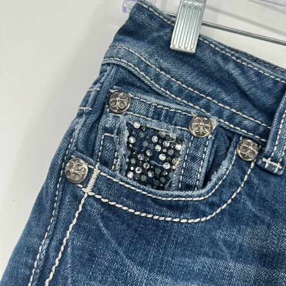 Vintage y2k Women's Low Rise Bedazzled Miss Me Blue Denim Bootcut Jeans Sz 27 - Picture 3 of 10